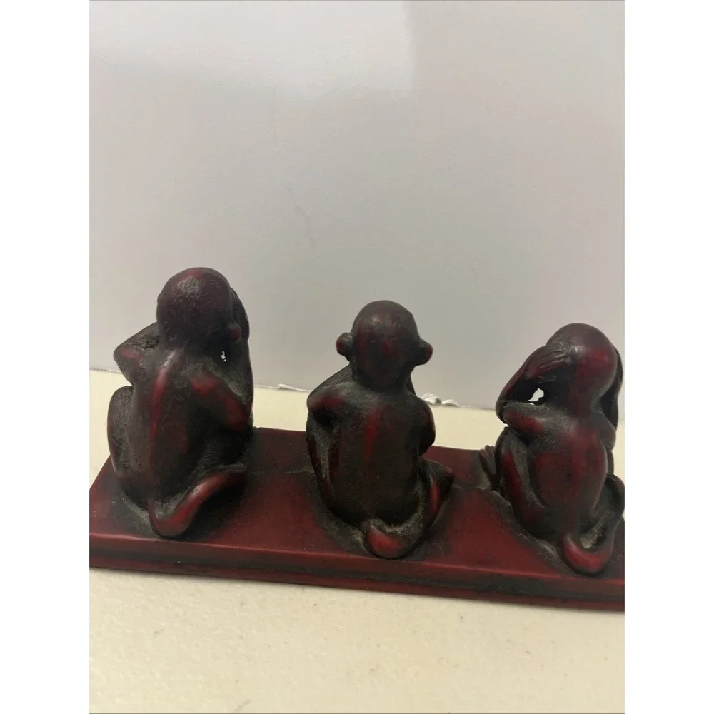 Small Red Wooden Carved No Evil Monkeys From Nepal‎ 6